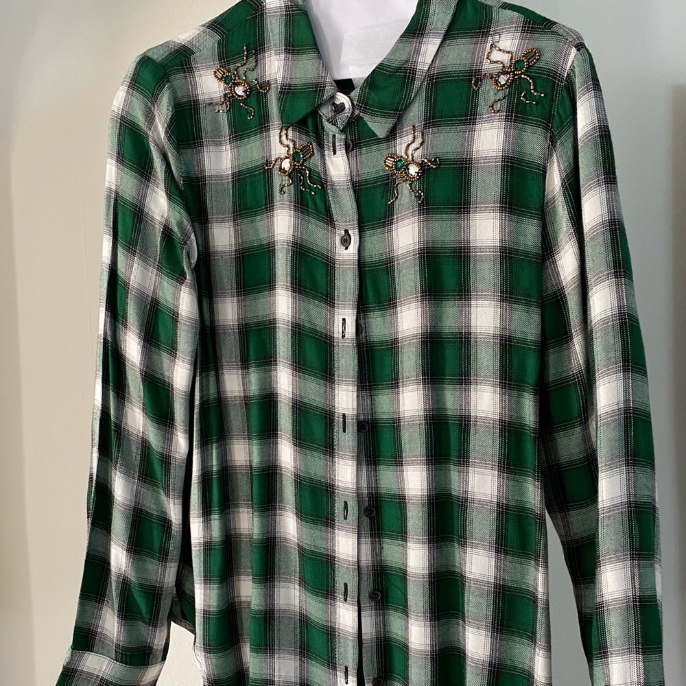 H&M Forest Green/White Check, Embroidered Flannel